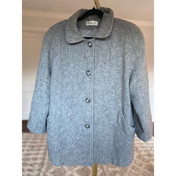 Vintage Herman Kay Petite Peacoat Gray Wool  Button Front Warm Winter Swing Coat - Picture 2 of 7
